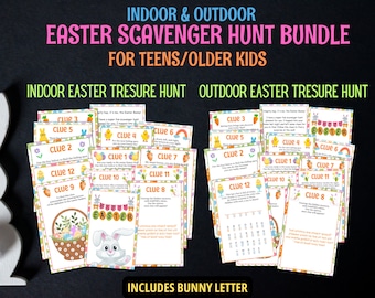 Oster-Schnitzeljagd für Jugendliche Tweens ältere Kinder, Teen Osterjagd Puzzles, Outdoor & Indoor Osterschatzsuche Clues Bundle Bunny Letter