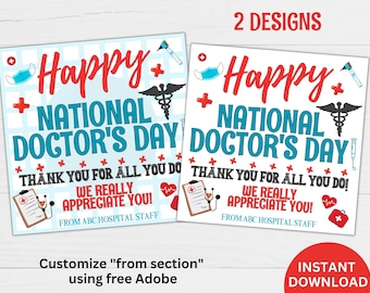 National Doctor's Day Gift Tag, Doctor Appreciation Gift Tag, Thank You Doctors gift, Medical Hospital Staff, Frontline Essential Worker