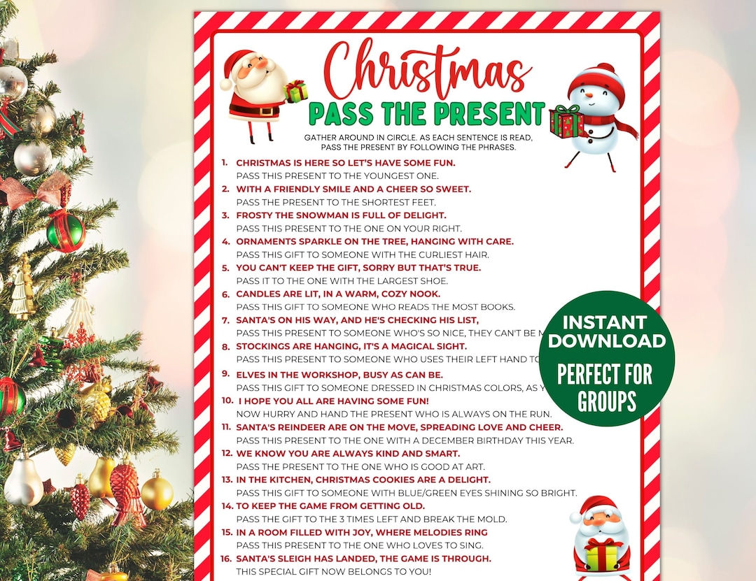 Christmas Pass the Present Game, Fun Christmas Party Game Group, Pass
