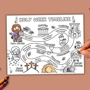 Página para colorear de la línea de tiempo de la Semana Santa para niños, manualidad de la historia de Pascua, actividad para colorear, lección de la escuela del Domingo de Ramos, cuenta regresiva de la Semana Santa para el estudio SUD.