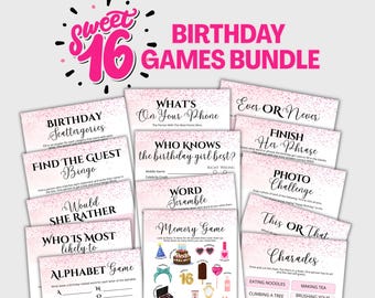 Sweet 16 Birthday Party Games Bundle, Printable 16th Birthday Games for Her, Sweet Sixteen Girls Birthday Games, Teen Girl Birthday Games