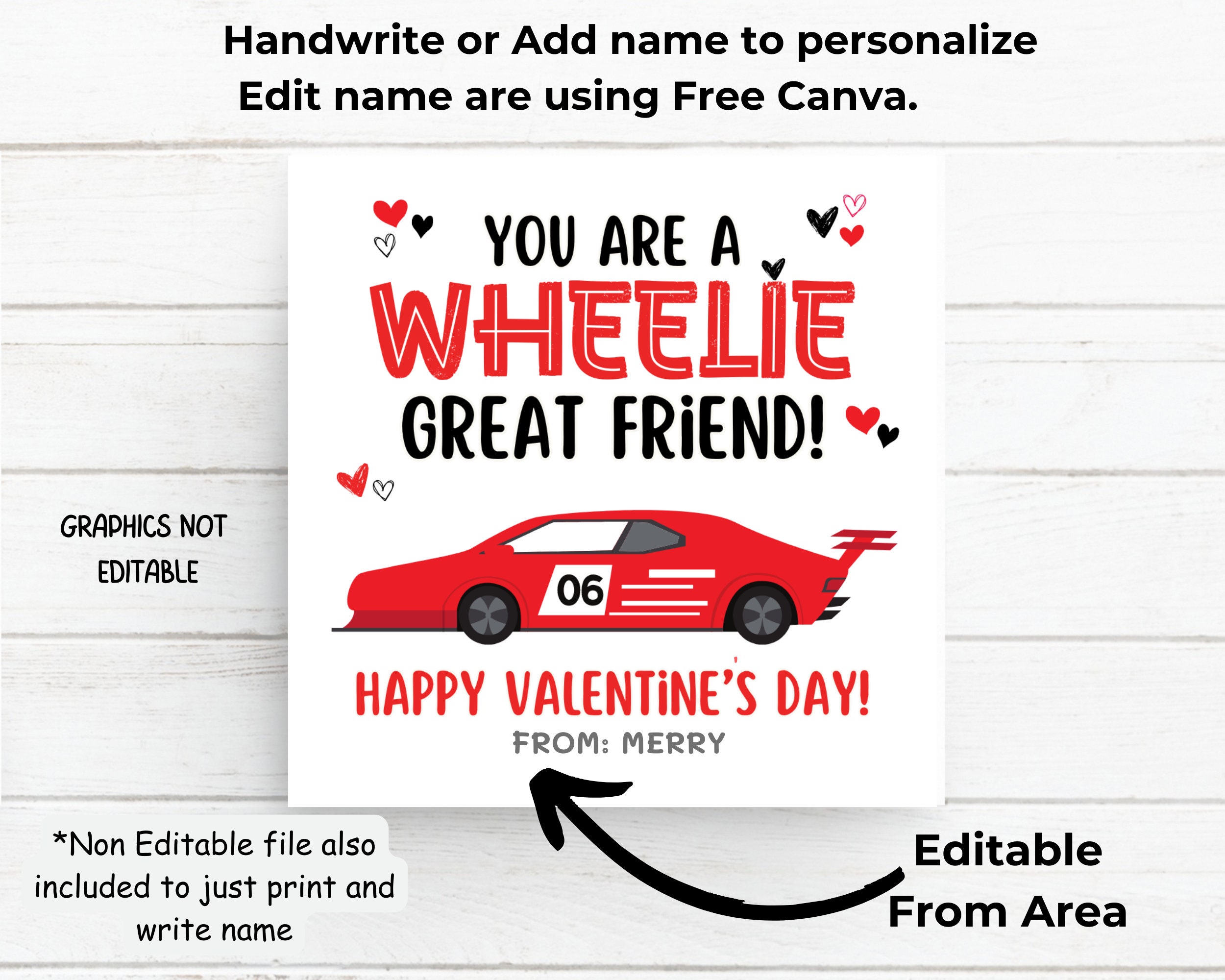 Racing Car Valentines, Boy Valentines Card, Classroom Toy Car Valentine ...