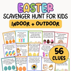 Easter scavenger hunt for kids, Indoor Treasure Hunt, Kids scavenger hunt clues printable, Kids Activity, Easter riddles home scavenger hunt