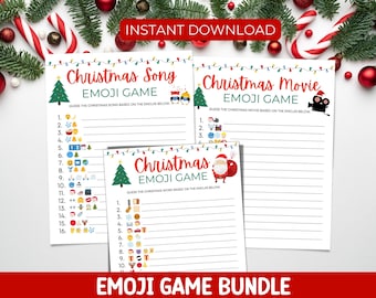 Kerst-emoji-spellen, kerstfilm-emoji, liedje-emoji-spel met antwoorden, familie-kerstspellen Afdrukbare kerstfeestspellen volwassenen