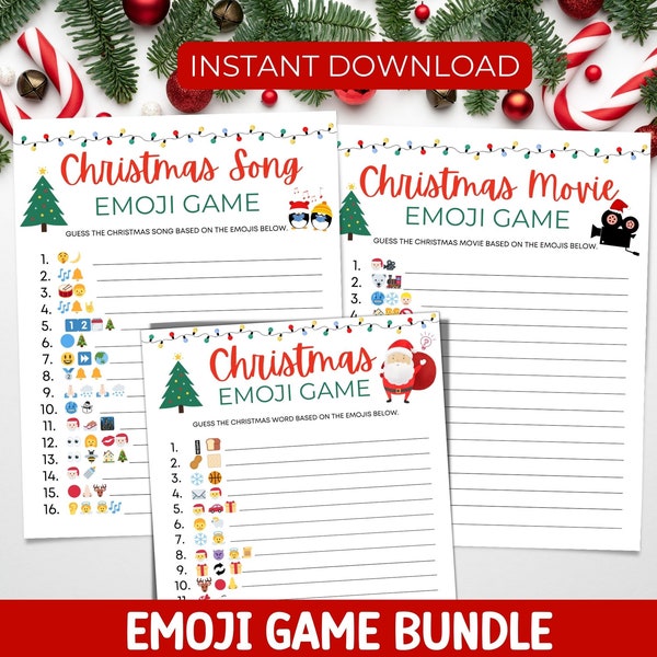 Christmas Emoji Pictionary, Christmas Emoji Game Bundle, Fun Christmas Printable Party Games, Family Christmas Game For kids Adults Teens