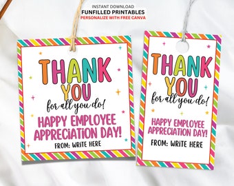 Employee Appreciation Tags, Happy Employee Appreciation Day Gift Tag Printable, Staff Appreciation Gift For Employees, Team Thank You Tag