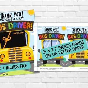 School Bus Driver Gift Card Holder Printable, Bus Driver Appreciation Gift, End of Year Bus Driver Thank You Card, Coffee/ Gas Gift Card image 4