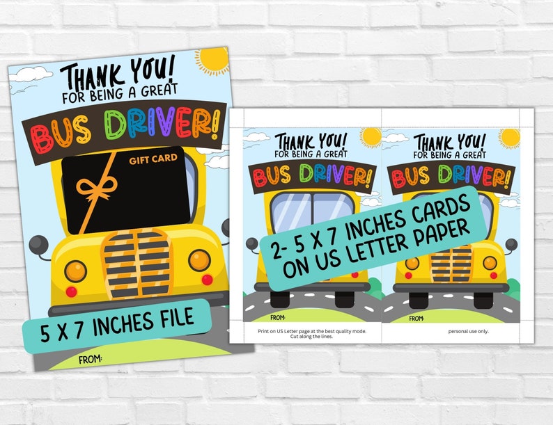 School Bus Driver Gift Card Holder Printable, Bus Driver Appreciation Gift, End of Year Bus Driver Thank You Card, Coffee/ Gas Gift Card image 4