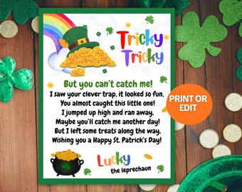 Leprechaun Trap Letter, Leprechaun Trap Note, Printable Letter From Leprechaun For Kids St Patricks Day Letter(Digital Download)