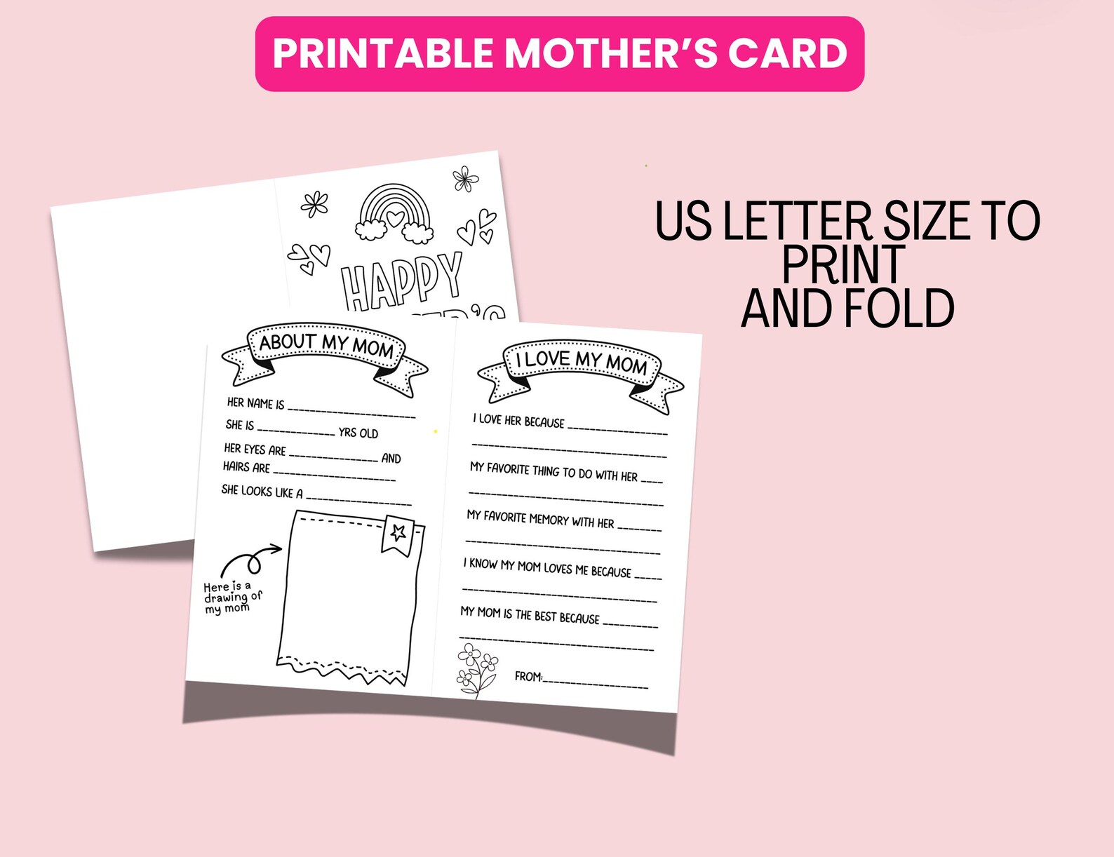 Mothers Day Card Kids to Color Printable Mothers Day Card Template, All ...