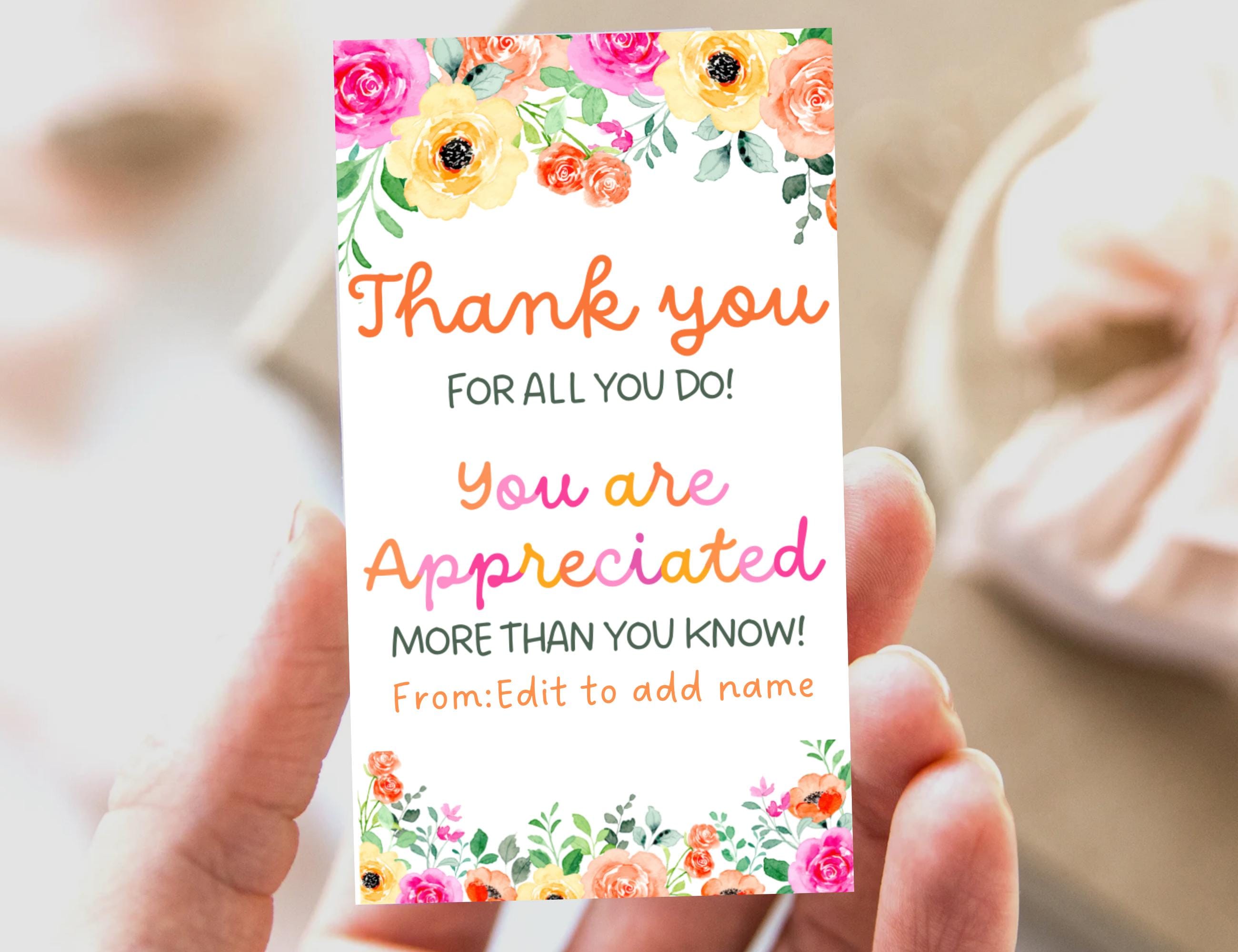 Floral Appreciation Tags for Teacher Staff Employee Appreciation Gifts ...