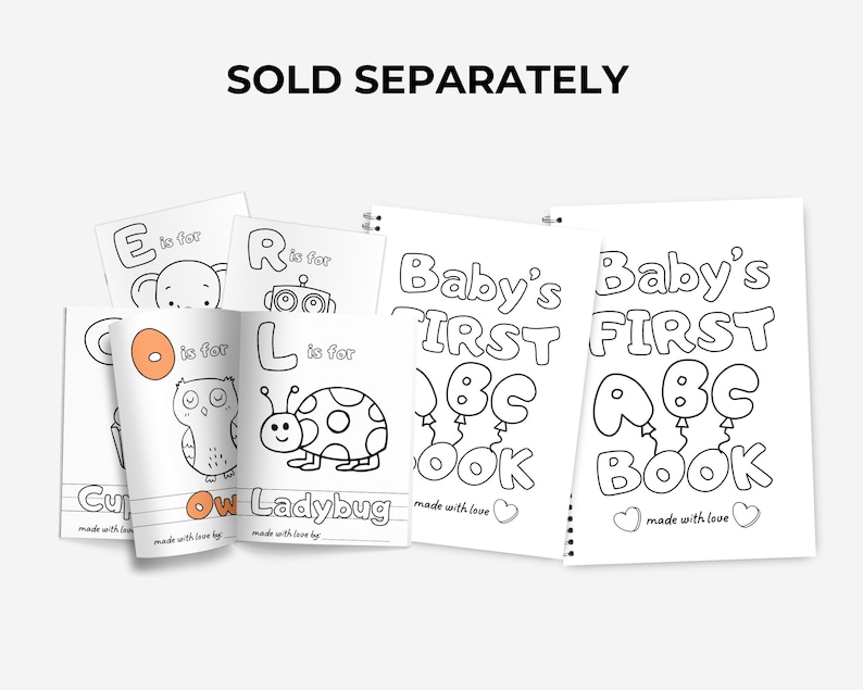 Puede incluir: P&aacute;ginas para colorear en blanco y negro que presentan el alfabeto con ilustraciones de animales y objetos. El t&iacute;tulo del libro es "Baby's First ABC Book".