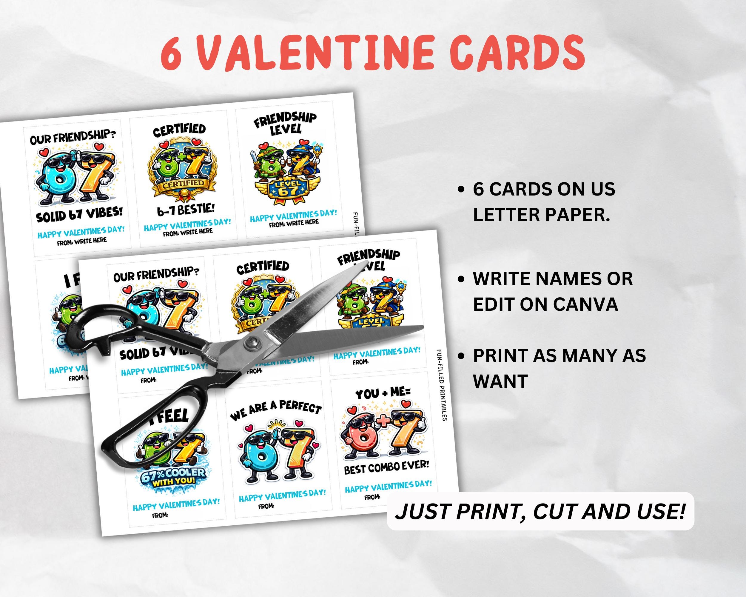 67 Boys Valentine Cards Printable, Tweens Valentines Cards, Six Seven ...