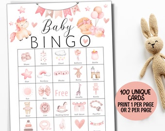 Girl Baby Bingo, Baby Girl Shower Bingo Game, 100 Prefilled Bingo Cards, Its A Girl Baby Shower Gift Bingo, Large Baby Shower Party Games