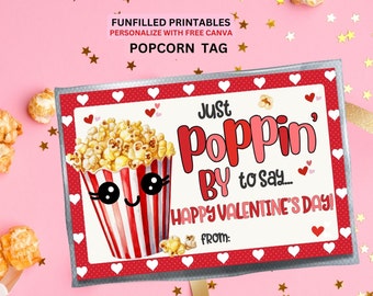 Popcorn Valentines Tag Printable, Kids Classroom Microwave Popcorn Valentine Favor,  Poppin Valentine Class Gift, Classmates Valentine Gift