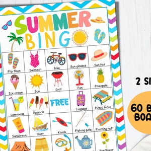 Summer Bingo, Summer Party Games, 100 Summer Bingo Cards, Fun Summer Activities, Kids Summer School Camp Birthday Family Bingo printable
