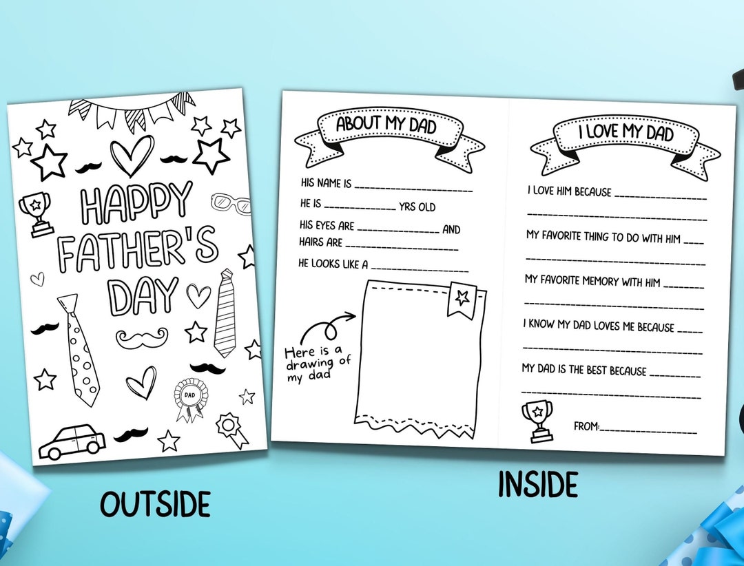 Printable Coloring Happy Father's Day Card, All About Dad Fill in the ...