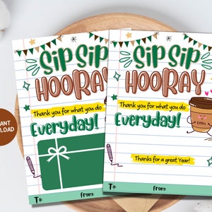 Porte-carte cadeau café hourra à siroter une gorgée, carte-cadeau enseignant de fin d'année scolaire, cadeau de remerciement pour enseignant, café de remerciement pour enseignant