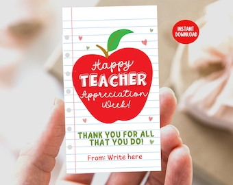 Apple Teacher Appreciation Week Tag, Apple-cadeautag voor leraren, Apple-tag voor leraren, bedankje voor leraar, Apple-tag voor leraren, bedankt Apple-tag voor leraren