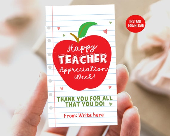 Apple Teacher Appreciation Week Tag, Teacher Apple Gift Tag, Thank You Teacher Apple Tag, Teacher Treat Tag, Teacher Thank You Apple Tag