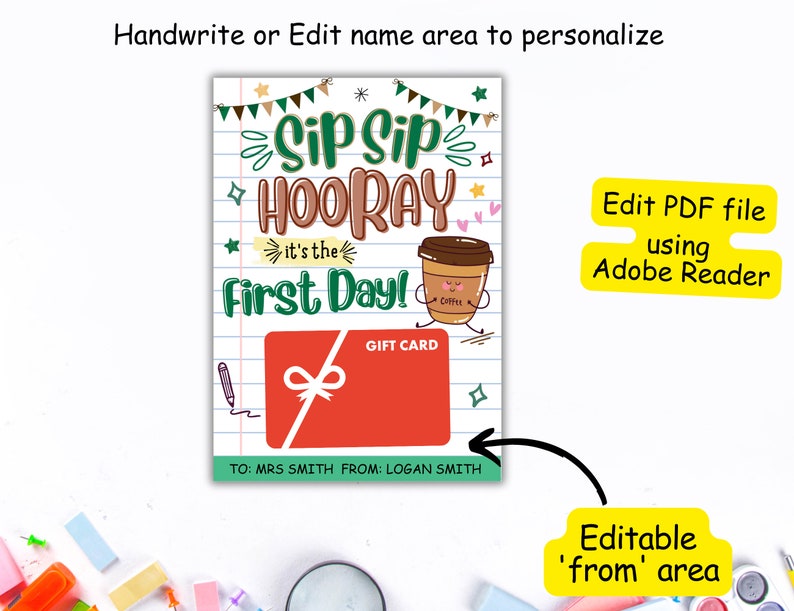 First Day of School Teacher Coffee Gift Card Holder, Back to School ...