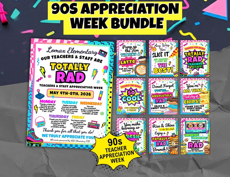 90s Teacher Appreciation Week Flyer Template, Retro Staff Event ...