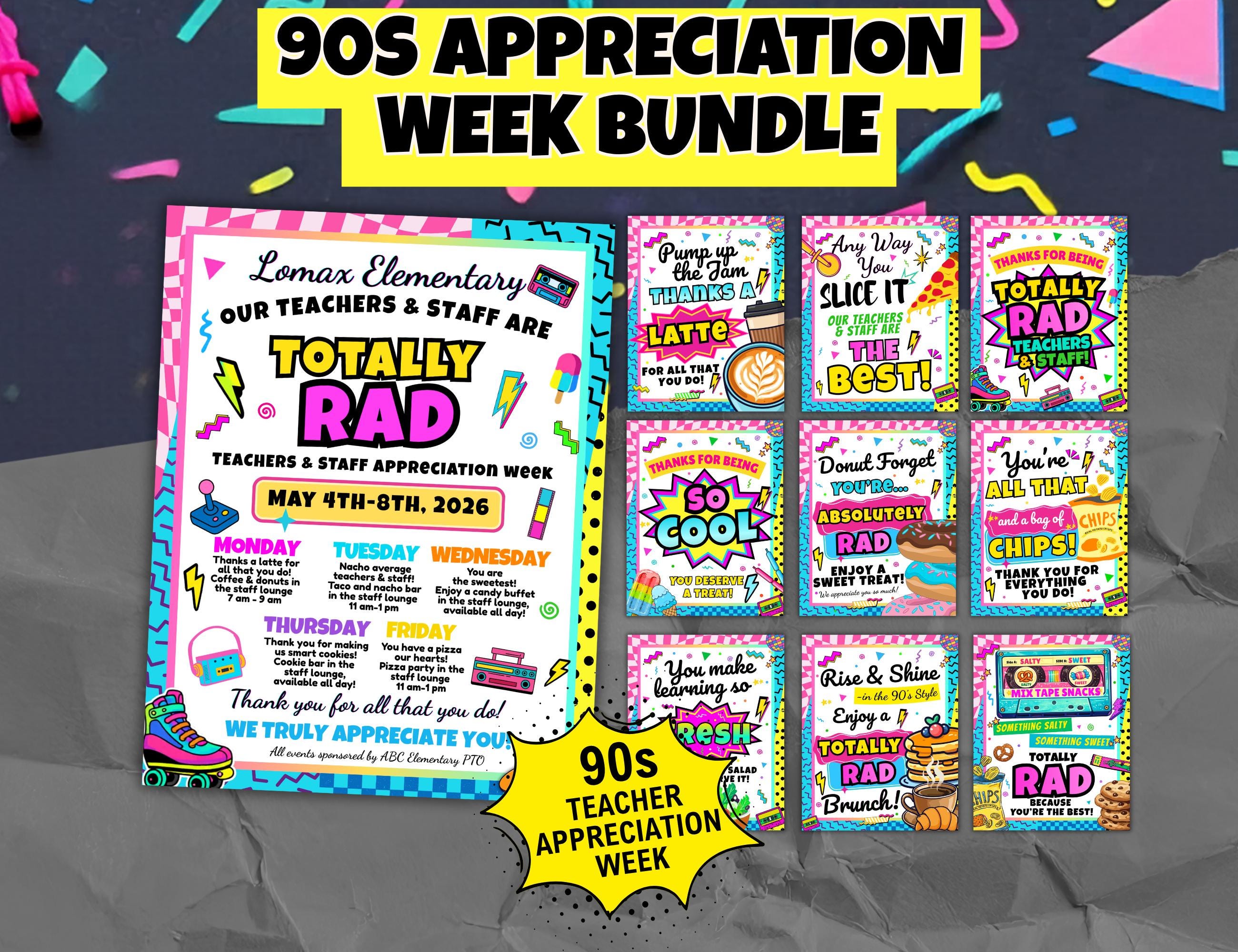 90s Teacher Appreciation Week Flyer Template, Retro Staff Event ...