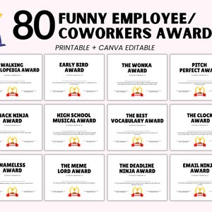 Premios divertidos para empleados imprimibles, certificado de reconocimiento para empleados, premio de reconocimiento de oficina, regalos para compañeros de trabajo y equipos