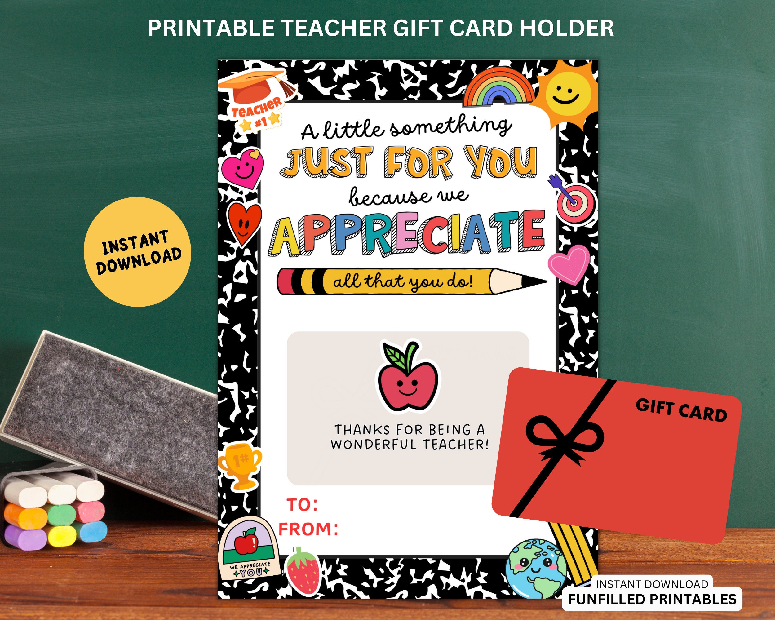 Teacher Thank You Gift Card Holder Printable, Teachers Appreciation ...