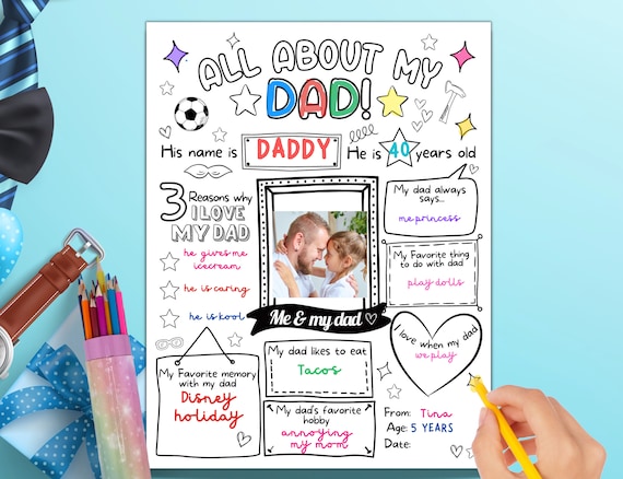 Father's Day Questionnaire: All About My Dad Printable Coloring Page (PDF Download), Father's Day Gift From Kids