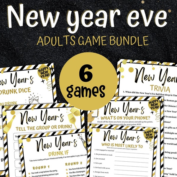 Printable New Years Eve Party Games For Adults, New Years Eve Adult Party Games Bundle, NYE Adults Party Drinking games, Trivia Games