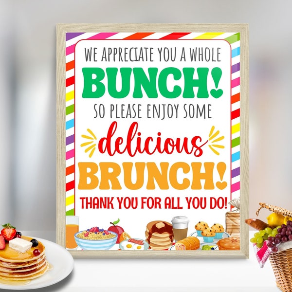 Breakfast Sign, Teacher Staff Appreciation Sign, Thanks a Brunch Breakfast Appreciation Sign, Employee Team Thank You Printable Sign PTO PTA