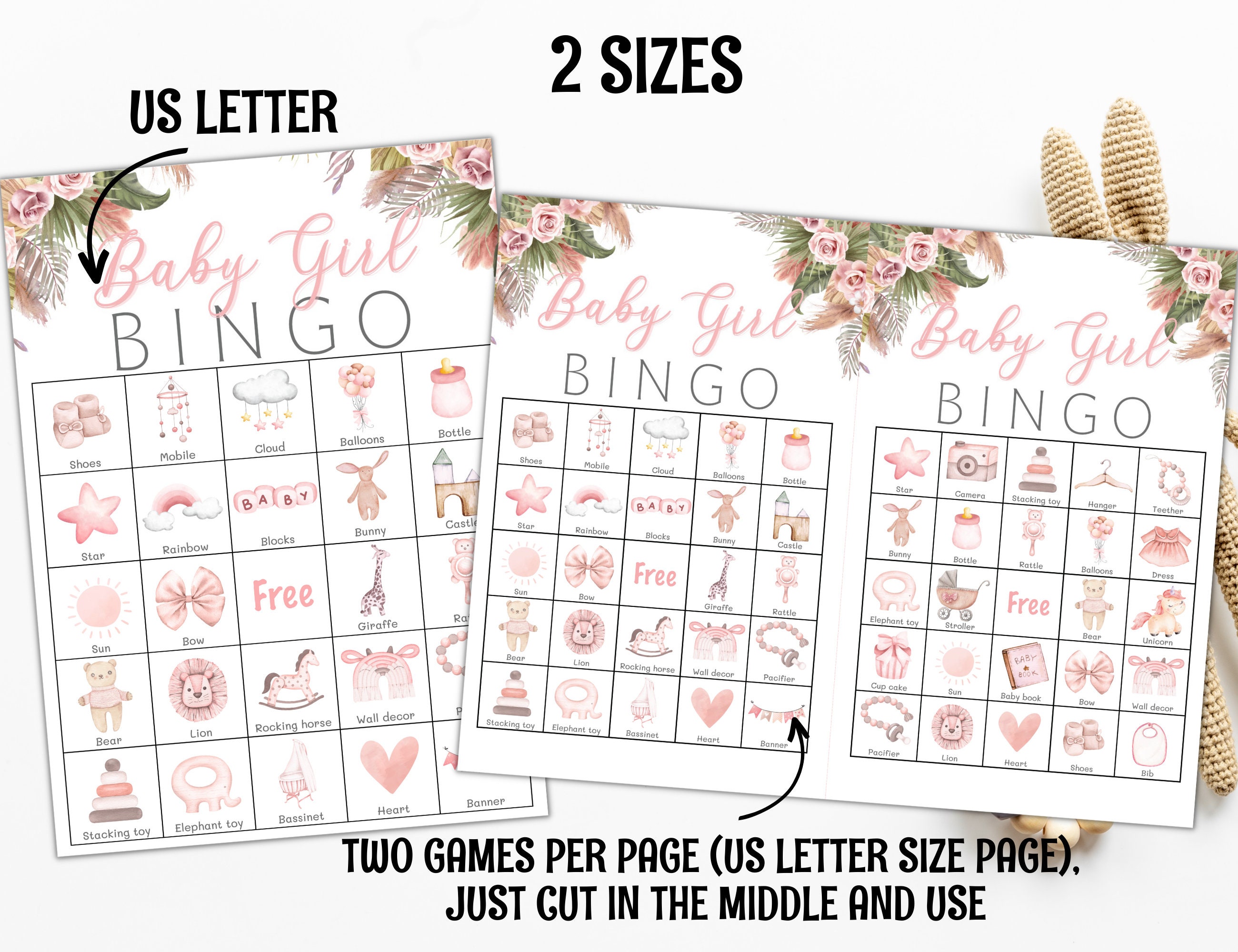 Girl Baby Bingo, Baby Girl Shower Bingo Game, 30 Prefilled Pink Floral ...