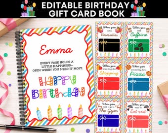 Editable Birthday Gift Card Book, Open When Birthday Gift Card Book, DIY Birthday Gift Card Holder Book For Teen College Student Adult Kids