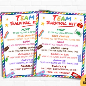 Team survival kit gift tag, Staff appreciation tag, Employee appreciation, Cheer Welcome to team gift, Coworker gift Candy gift basket ideas