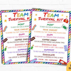 Team survival kit gift tag, Staff appreciation tag, Employee appreciation, Cheer Welcome to team gift, Coworker gift Candy gift basket ideas