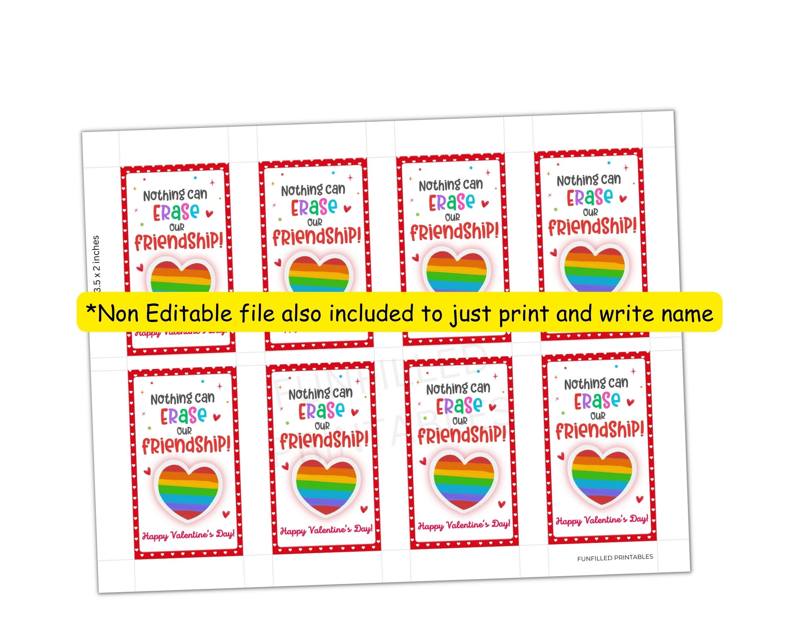 Eraser Valentine Printable Tag, Non Candy Valentines Class Gift, Kids ...