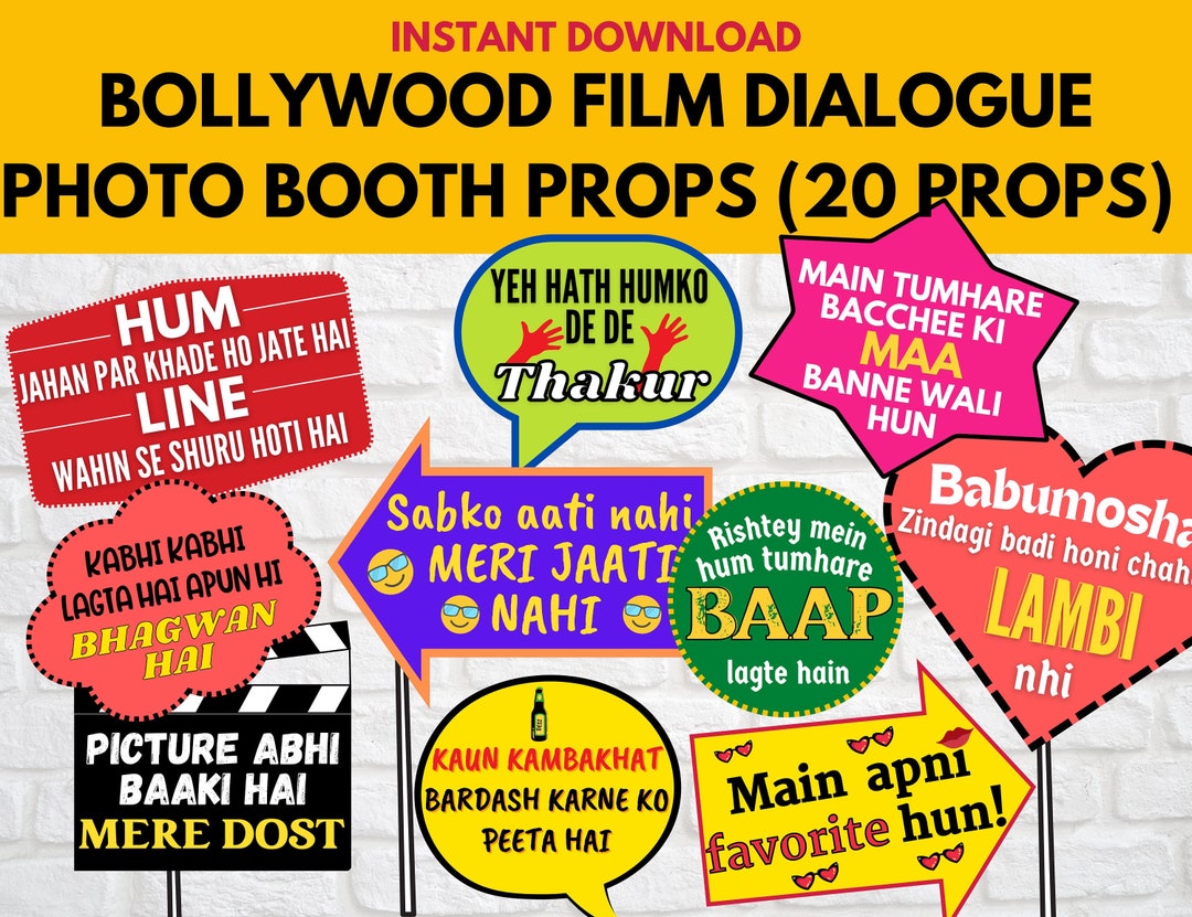 Bollywood Film Dialogue Photo Booth Props, Bollywood Party Signs, Desi