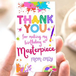 Art party favors, Kids painting birthday party favor tags, Paint party, Kids Editable art/paint theme party thank you tags for treat bags