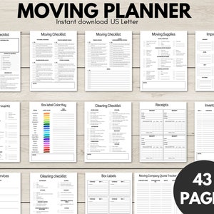 Moving Checklist printable, Moving Planner, Relocation planner, Moving Binder, Moving Labels, Garage Sale Planner, moving states checklist