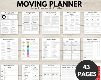 Moving Checklist printable, Moving Planner, Relocation planner, Moving Binder, Moving Labels, Garage Sale Planner, moving states checklist