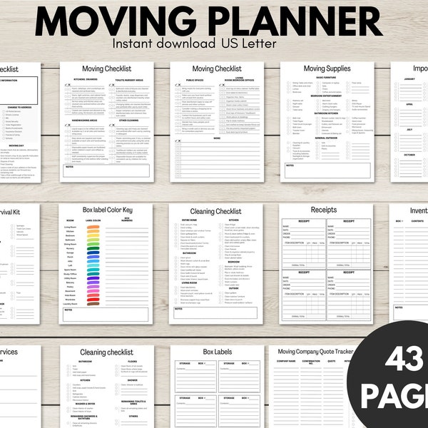 Moving Checklist printable, Moving Planner, Relocation planner, Moving Binder, Moving Labels, Garage Sale Planner, moving states checklist