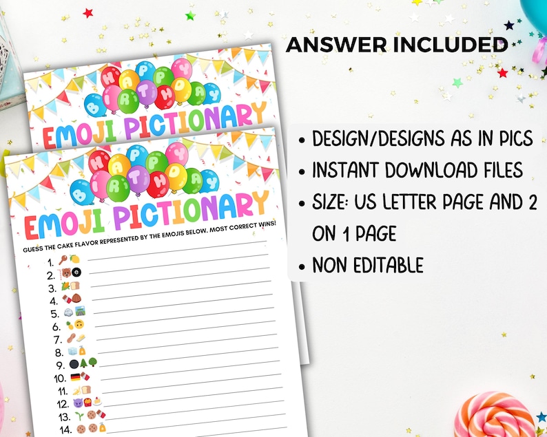 Birthday Emoji Pictionary Game, Printable Birthday Game for Kids Teen ...