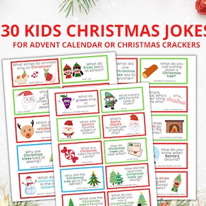 Barzellette di Natale, biglietti d&#39;Avvento stampabili di Natale, indovinelli di barzellette sui cracker di Natale, biglietti di barzellette del calendario dell&#39;Avvento per bambini, regali di Natale