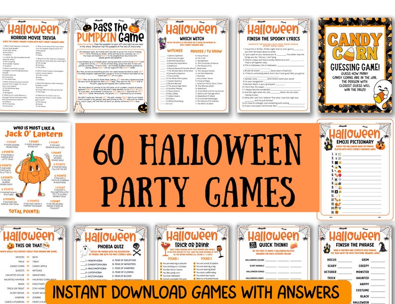 Halloween Games For Kids Adults, Halloween Party Games Bundle, Fun Halloween Printable Games, Teen Halloween Activities, Emoji Trivia Quiz image 2