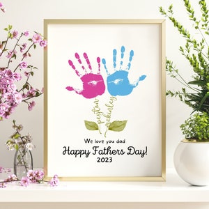 Personalized Gifts for dads, Printable Fathers Day Handprint Gift, DIY Gifts From Kids, Daddy handprint craft flower Custom Fathers Day Gift