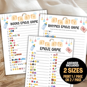 Baby Shower Emoji Games Bundle - Baby Emoji Pictionary Game, Children Book Emoji & Nursery Rhymes Emoji Game, Fun Baby Shower Games Answers