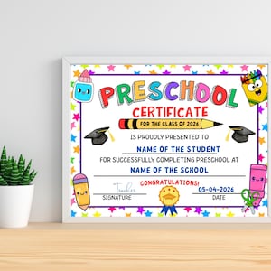 Preschool Graduation Certificate Editable, Printable Preschool Graduation Diploma Template, 2026 Preschool Certificate Kids Keepsake image 2
