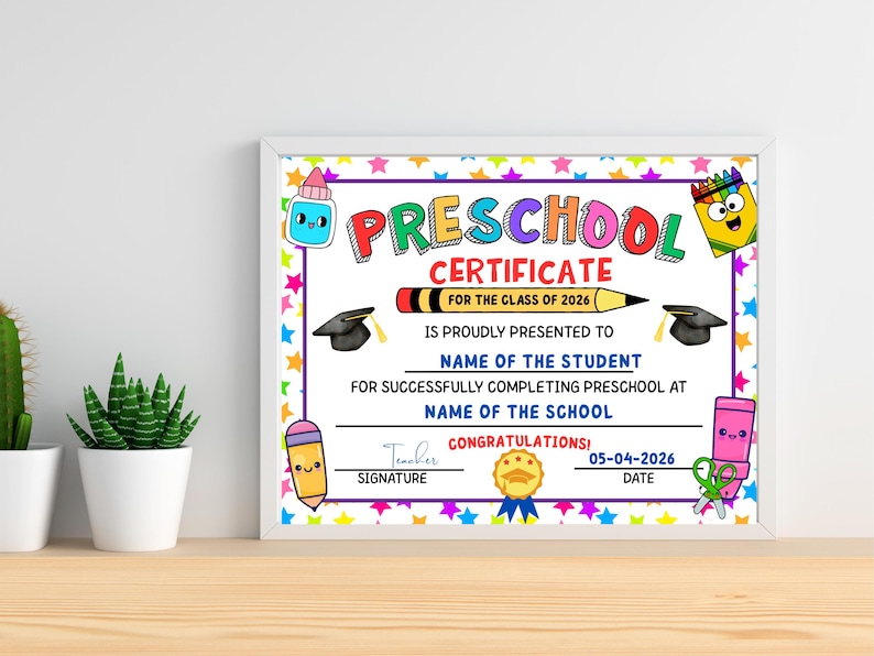 Preschool Graduation Certificate Editable, Printable Preschool Graduation Diploma Template, 2026 Preschool Certificate Kids Keepsake image 2