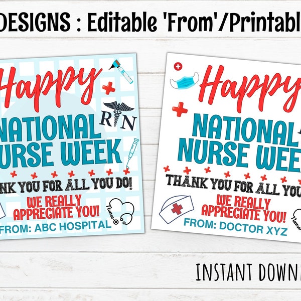 Happy Nurse Week Gift Tag Printable/EDITABLE, Nurse Appreciation Gift Ideas, Thank You Nurse Gift, Nation Nurse Week